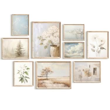 Imagem de Ylmekx Arte de parede de flor vintage em tela floral branca decoração de parede impressões botânicas neutras imagens de fazenda pôster de plantas retrô pintura de flores para sala de estar quarto 20 x