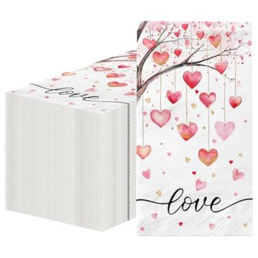 Imagem de Guardanapos decorativos de papel descartáveis para convidados, toalhas de mão de festa de coração rosa para almoço, jantar, cozinha, banheiro