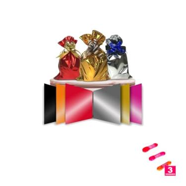 Imagem de Kit Saco Metalizado 20x29cm 50 Unidades Com Fita Cetim 22mm x 10 Metros
