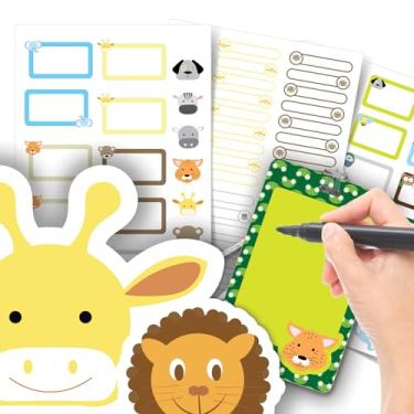 Imagem de Etiqueta Escolar Menino com TAG + Caneta (Animais Safari, Etiquetas + 1 TAG de Mochila)