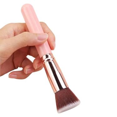 Imagem de Pincel de base para maquiagem facial profissional com cobertura total, polido, pontilhado, contorno para cosméticos líquidos, cremes e em pó - rosa