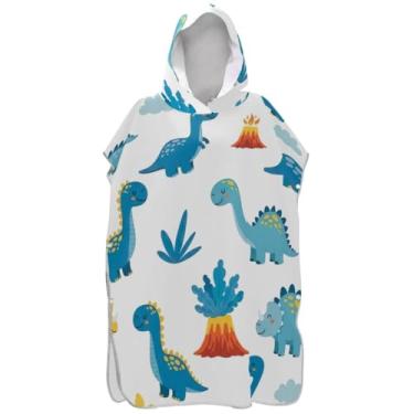 Imagem de Joisal Poncho de surfe trocador de roupão para adultos toalhas de banho com capuz vestíveis bonitos dinossauros branco masculino poncho com capuz