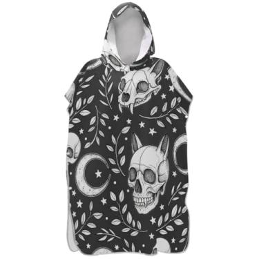 Imagem de Joisal Poncho de surf para adultos trocador com capuz toalha de natação bonito gato vestível crânio luas preto feminino ponchos com capuz