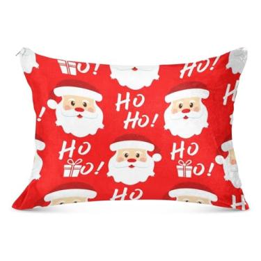 Imagem de Capa de almofada de flanela vermelha de Natal fofo Papai Noel decorativo fronha King Queen padrão fronha de cama de corpo brilhante, tamanho Queen, 50,8 cm x 76,2 cm