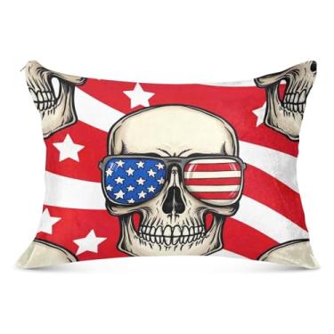 Imagem de Travesseiros engraçados de flanela com listras vermelhas de caveira com zíper padrão queen king travesseiro pintura travesseiro decoração de cama, tamanho king, 50,8 cm x 101,6 cm