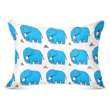Imagem de Fronha decorativa de elefante azul com zíper padrão Queen King tamanho corporal fronhas decoração de casa, tamanho padrão, 51 x 66 cm