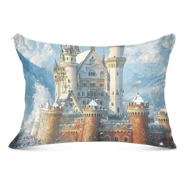Imagem de Capas de travesseiro Castle Blue Snow King 53 x 54 polegadas super macias com zíper resistente a desbotamento e manchas