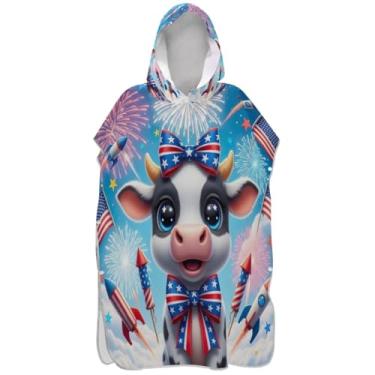 Imagem de Joisal Lindo poncho de surfe de vaca de desenho animado para adultos trocador com capuz toalha de praia estampado plus size ponchos femininos com capuz