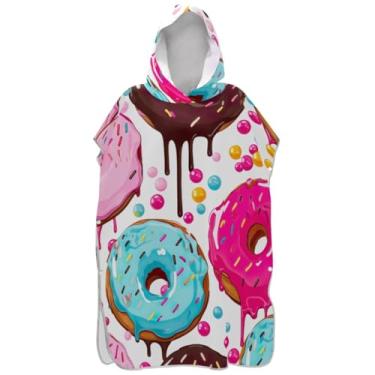 Imagem de Joisal Poncho de surfe trocador de roupão adulto com capuz toalha de praia estampado reutilizável colorido donut branco unissex adulto poncho com capuz