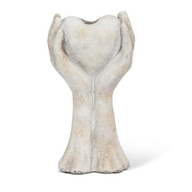 Imagem de Abbott Collection Mãos segurando suporte cônico de coração - cimento, cinza (20 cm A)
