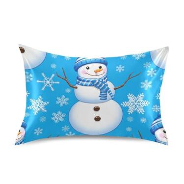 Imagem de Fronhas de cetim de inverno azul floco de neve estampa refrescante King Queen capas de almofadas padrão arte fofa confortável roupa de cama macia tamanho padrão 66 cm x 50 cm