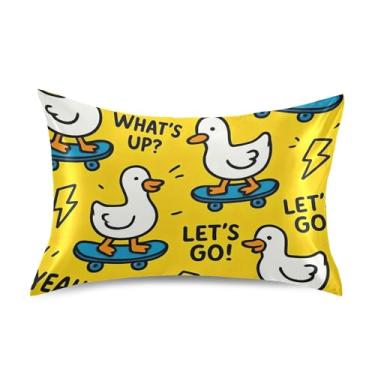 Imagem de Lindos patos Brancos Amarelo Cetim Cool Fronhas Refrescante King Queen Capas de Travesseiro Padrão Arte Fofa Capa de Cama Queen Size 76.2 cm x 50.8 cm