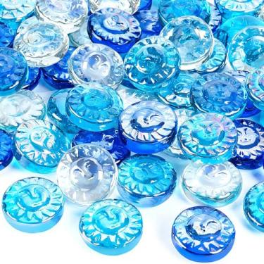 Imagem de RUOJAS Pedra de vidro plano de 2,3 kg, mármores decorativos para vasos, joia de vidro solar para enchimento de vasos DIY (azul cobalto, azul oceano, cristal)