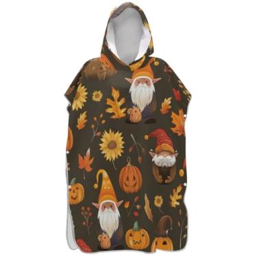 Imagem de Joisal Roupão para adultos, poncho de surfe, com capuz, toalha de natação, ponchos de praia vestíveis para homens, lindo outono, gnomo, marrom
