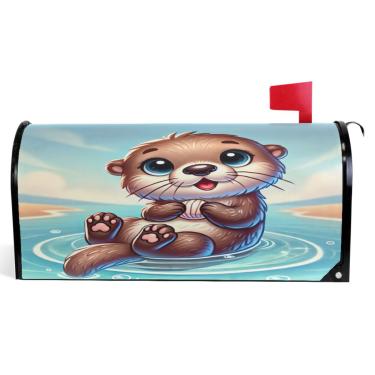 Imagem de TSENQUE Capas de caixa de correio magnéticas decorativas desenhos animados bonitos impressão lontra vinil caixa de correio envoltórios inverno férias à prova de intempéries decoração de caixa de