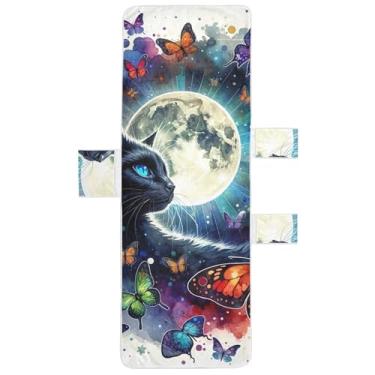 Imagem de Capas de espreguiçadeira lua borboletas gato toalha de cadeira piscina lounge toalha de praia grande espreguiçadeira 85 x 76 centímetros