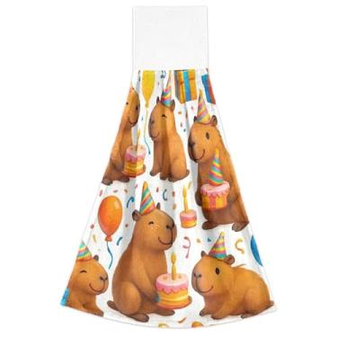 Imagem de Joisal Lindas toalhas de mão de festa capivaras brancas de outono com laço de pendurar toalha de gravata de forno altamente absorvente conjunto decorativo de 2, 46 x 35 cm