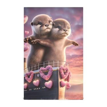 Imagem de Joisal Toalhas de prato de primavera para cozinha decorativas românticas lontra Titanic Love toalhas de mão de chá fofas para lavar pratos absorventes 45 x 71 cm, pacote com 4