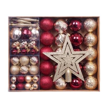 Imagem de Sclmgo Bolas de Natal, Enfeites para Árvore de Natal, Lembrancinhas para Festas, Decorações Práticas para Árvore de Natal No Escritório E Eventos, Vermelho Escuro E Dourado, Tamanho real
