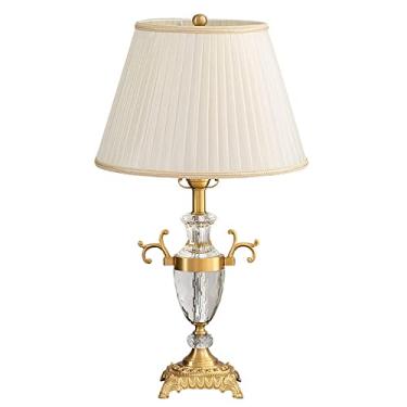 Imagem de Abajures de cristal modernos para sala de estar, luminárias de luz suave com proteção para os olhos para quarto com cúpulas de tecido, luminária de mesa art déco de meados do século para esc