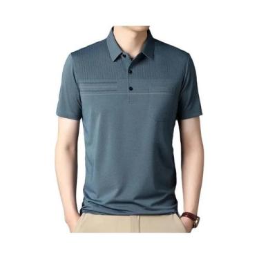 Imagem de Camisas polo coreanas para homens, camisas casuais de manga curta slim