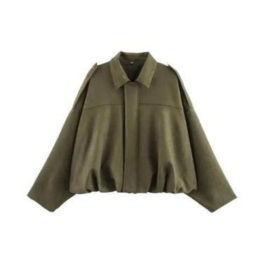 Imagem de Jaquetas Bomber Vintage Femininas De Manga Longa Com Gola Reversível, 