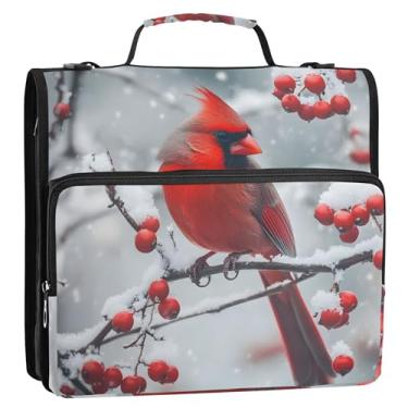Imagem de Fichário de pássaro cardeal vermelho de inverno organizador com zíper 3 fichários de anel D de 3 polegadas com alça de ombro para portfólio escolar, suporte de 500 folhas