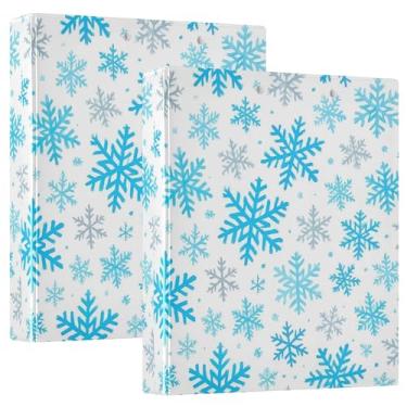 Imagem de Pastas brancas de flocos de neve azuis e cinza, 3 polegadas, 3 anéis, 200 folhas, lindas pastas de caderno, anel redondo, floral, fichário resistente, 31,5 x 27 x 6 cm, 1 pacote