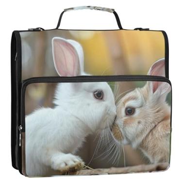 Imagem de Organizador de fichário rosa com zíper de 3 cm, 3 anéis, coelhos resistentes, coelhinho, beijo, pasta de armazenamento divertida com alça para fichário do ensino médio com alça