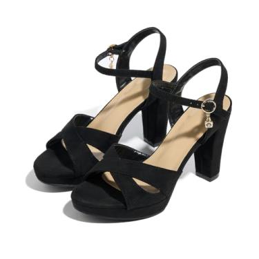 Imagem de Lyngixko Sandálias Plataforma Pretas De Salto Grosso E Bico Aberto Para Mulheres