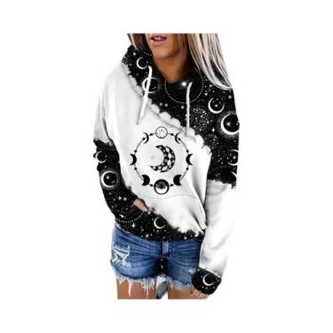 Imagem de Moletom Feminino Com Estampa De Lua E Capuz Ajustável, Manga Longa, Ca