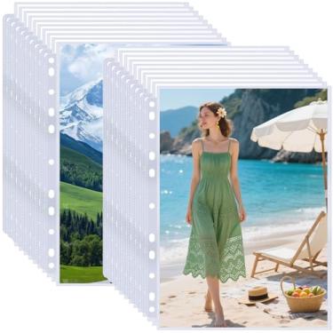 Imagem de Pacote com 100 capas para fotos 20 x 25 cm para fichário de 3 anéis – comporta 200 fotos, seguro para arquivamento, livre de ácido, protetores de página de plástico transparente para álbuns de fotos