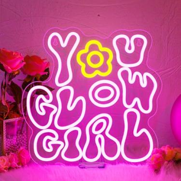 Imagem de WLHOPE Sinal de Neon Rosa Glow Girl Letreiro USB Decoração de Parede