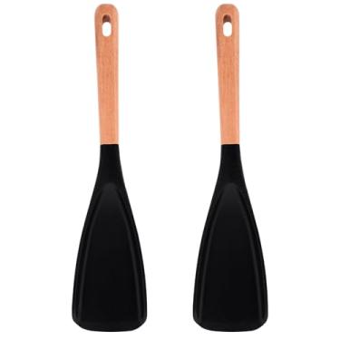 Imagem de 2 Colheres de Cedro e Freixo, Espátula de Silicone com Cabo Madeira Versátil para Cozinhar Livre Bpa Ideal para Mexer Servir Misturar (Preta)