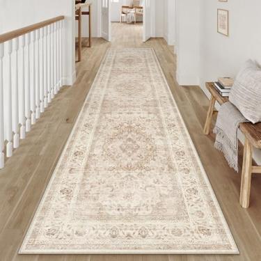 Imagem de WondRg Tapete vintage lavável 5 x 25 cm bege para sala de estar, quarto, macio, antiderrapante, leve, floral, pilha baixa, tapete envelhecido, corredor, cozinha, banheiro, quarto