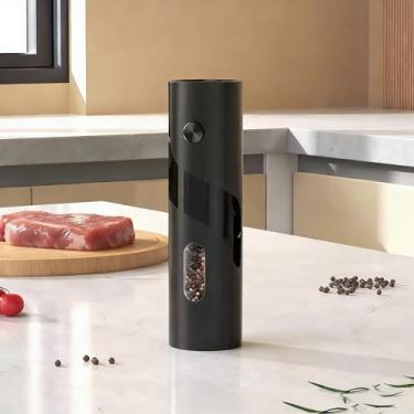 Imagem de Moedor de pimenta elétrico ou moedor de sal, moedor de pimenta automático alimentado por bateria, moedor de cerâmica com espessura ajustável, luz LED, operação com uma mão (bateria não incluída)