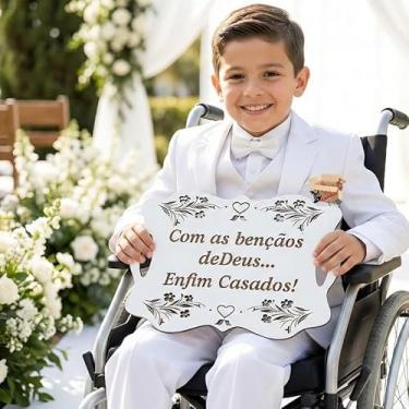 Imagem de Plaquinha Placa Casamento Lá Vem A Noiva MDF Personalizada Frases Entrada Noiva Pajem Daminha (Lá vem a noiva, MDF Cru) (Com bençãos Deus Enfim Casados, Branco)