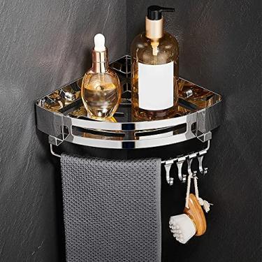 Imagem de Prateleiras de chuveiro de aço inoxidável 304 Prateleira de canto de banheiro com ganchos, suporte de chuveiro de canto, suporte de chuveiro