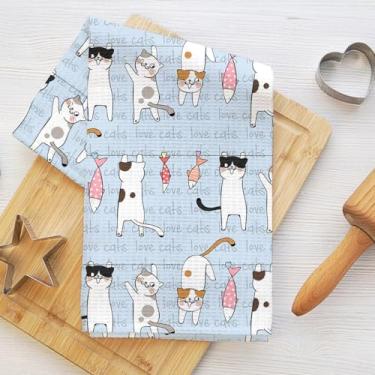 Imagem de Toalhas de cozinha fofas para gatos, panos de prato de microfibra de peixe para secar pratos, panos de cozinha macios absorventes para pratos, toalha de mão para banheiro, sala de estar, presentes