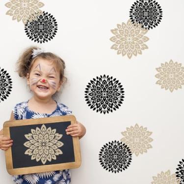 Imagem de SUPERDANT 3 peças adesivos de parede dália preto e branco flor PVC impermeável decalque de parede autoadesivo conjunto de adesivos decoração para sala de estar, quarto, quarto infantil, sala de jogos