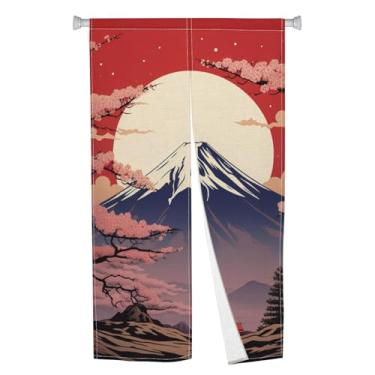 Imagem de XMJJKUF Cortina de porta longa japonesa Noren tradicional tapeçaria de porta Sakura Mount Fuji, tratamento de janela impressa Feng Shui, painel de cortina de porta para divisória de quarto, cozinha