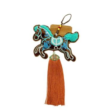 Imagem de KiBcsLic Enfeite de cavalo para o Ano Chinês, pingente de pelúcia, decoração Feng Shui para o Festival da Primavera, para bolsa, escritório, Cavalo Correndo de Café, Borlas