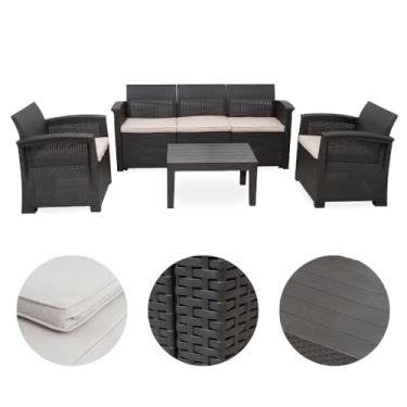 Imagem de Conjunto de Sofá Jardim Rattan 5 Lugares SyberFlex Confort com Mesa e Almofadas