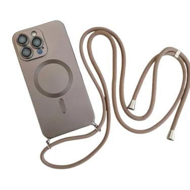 Imagem de IRTGFG Para iPhone 16E Crossbody Lanyard Magnetic Case Camera Soft Cover (Para iPhone 16E/Cinza Marrom)