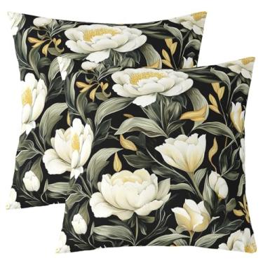Imagem de Erosebridal Conjunto de 2 capas de almofada de flores brancas 50 x 50 cm para sofá cama, capas de almofada de pintura a óleo, capas de almofada de folhas de flores botânicas, fronhas quadradas