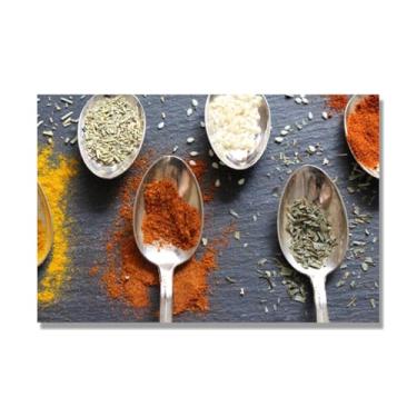 Imagem de NHLDZYH Arte de parede em tela colorida para especiarias e colher de tempero | Decoração de cozinha vintage | Arte moderna para casa e sala de jantar. C96. 30 x 45 cm-11,8 x 17,7 pol. Somente tela