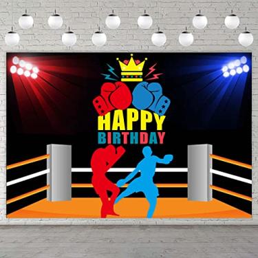 Imagem de Banner de feliz aniversário de boxe suprimentos de pano de fundo boxe fósforo esportivo luta fitness luvas de boxe decorações temáticas adereços de cabine de fotos decoração para casa ginásio festa de