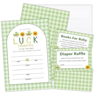 Imagem de Lesixur 25 conjuntos de convites para chá de bebê, A Little Luck Is on the Way - Cartões de livro de bilhetes de sorteio de fraldas com envelopes para revelação de gênero, anúncio de bebê de primavera
