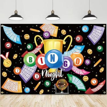 Imagem de Decoração de festa de bingo – cenário de tema noturno de bingo, fundo de fotografia de bingo para artigos de festa noturna de jogos (180 x 109 cm)