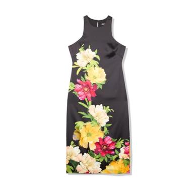 Imagem de Adrianna Papell Vestido midi de cetim estampado feminino, Preto Multi, 48